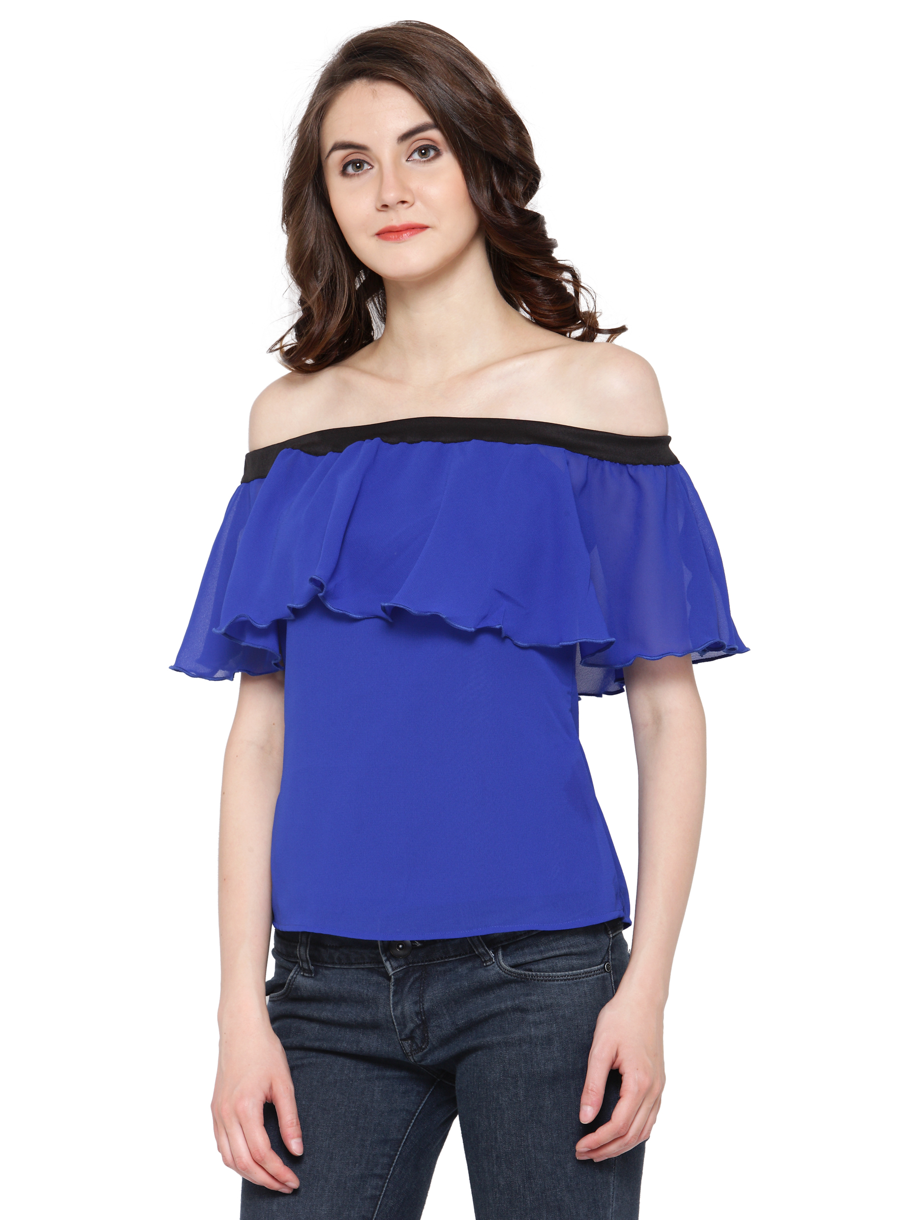 Snazzy Dazzy in Blue Off Shoulder Top